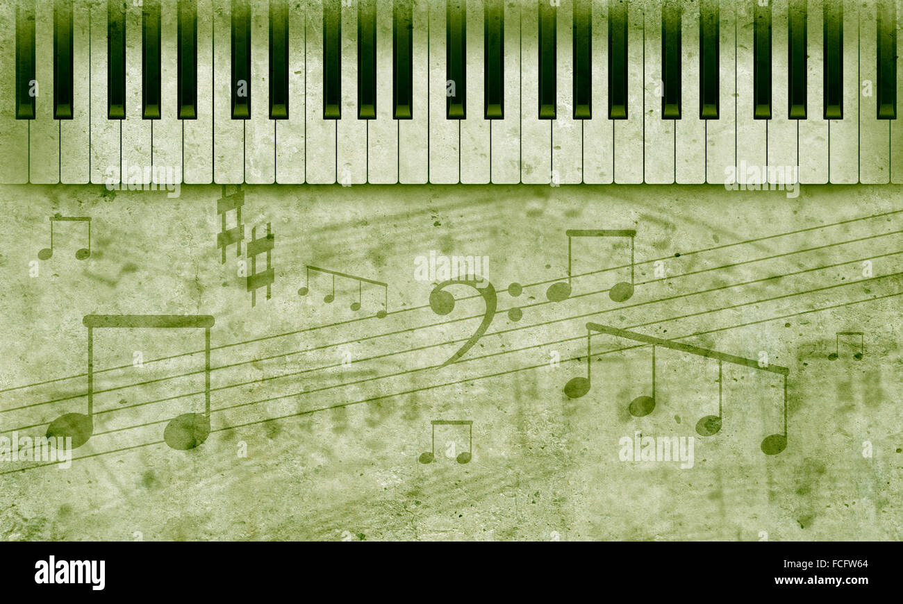 Konzeptbild von Titelmusik mit Schlüsseln und Notizen Stockfoto