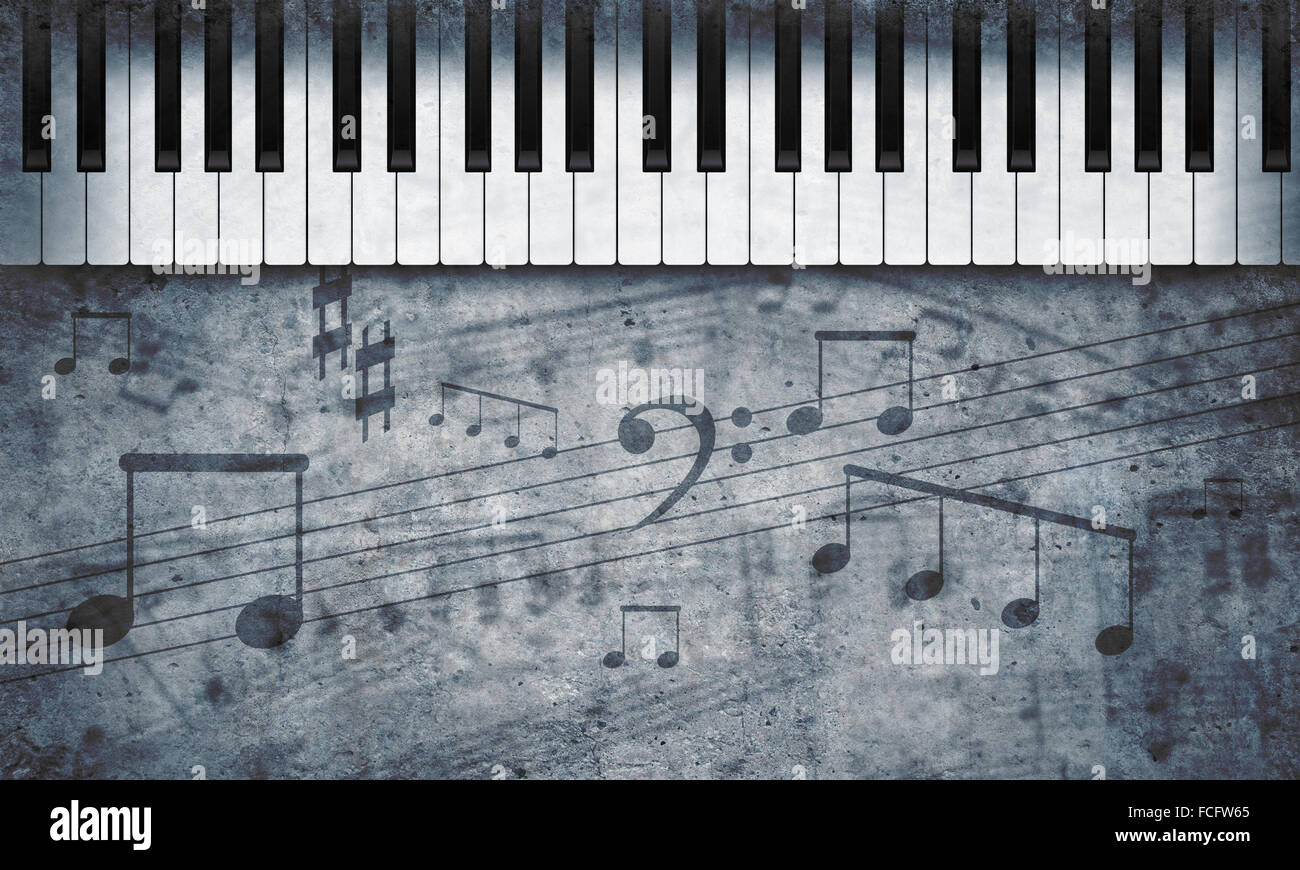 Konzeptbild von Titelmusik mit Schlüsseln und Notizen Stockfoto