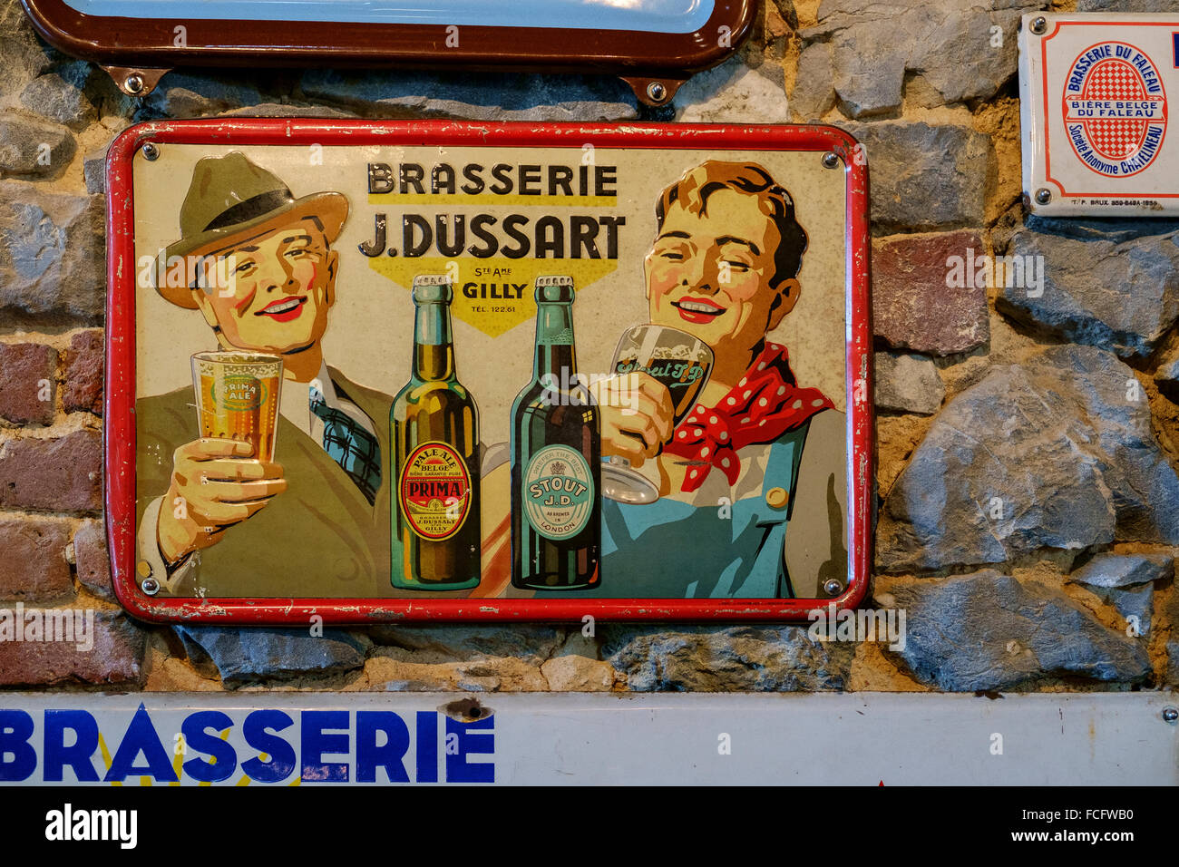 Belgisches Bier Metall Werbeschilder Wand Belgien Stockfoto