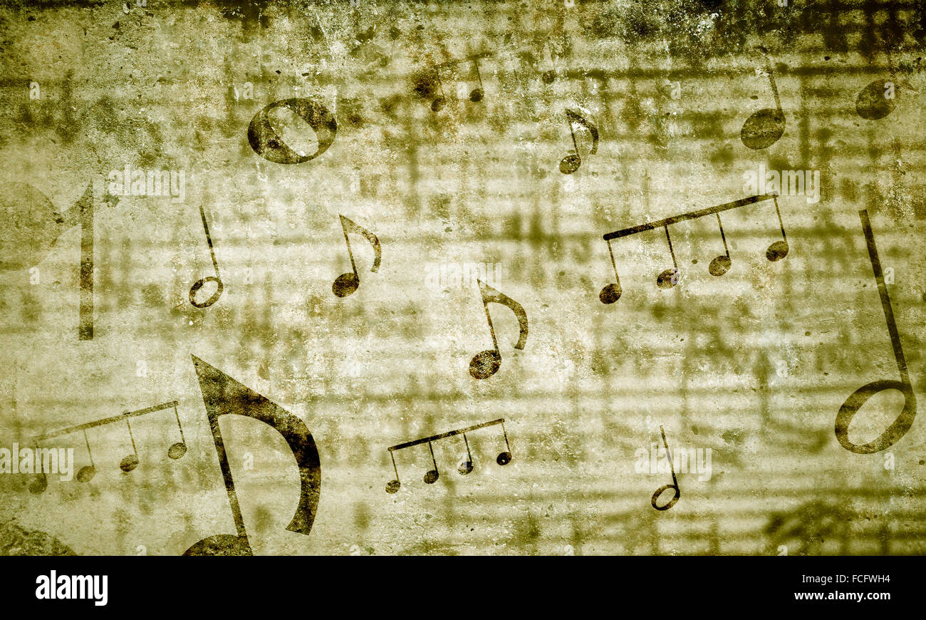 Konzeptbild von Titelmusik mit Schlüsseln und Notizen Stockfoto