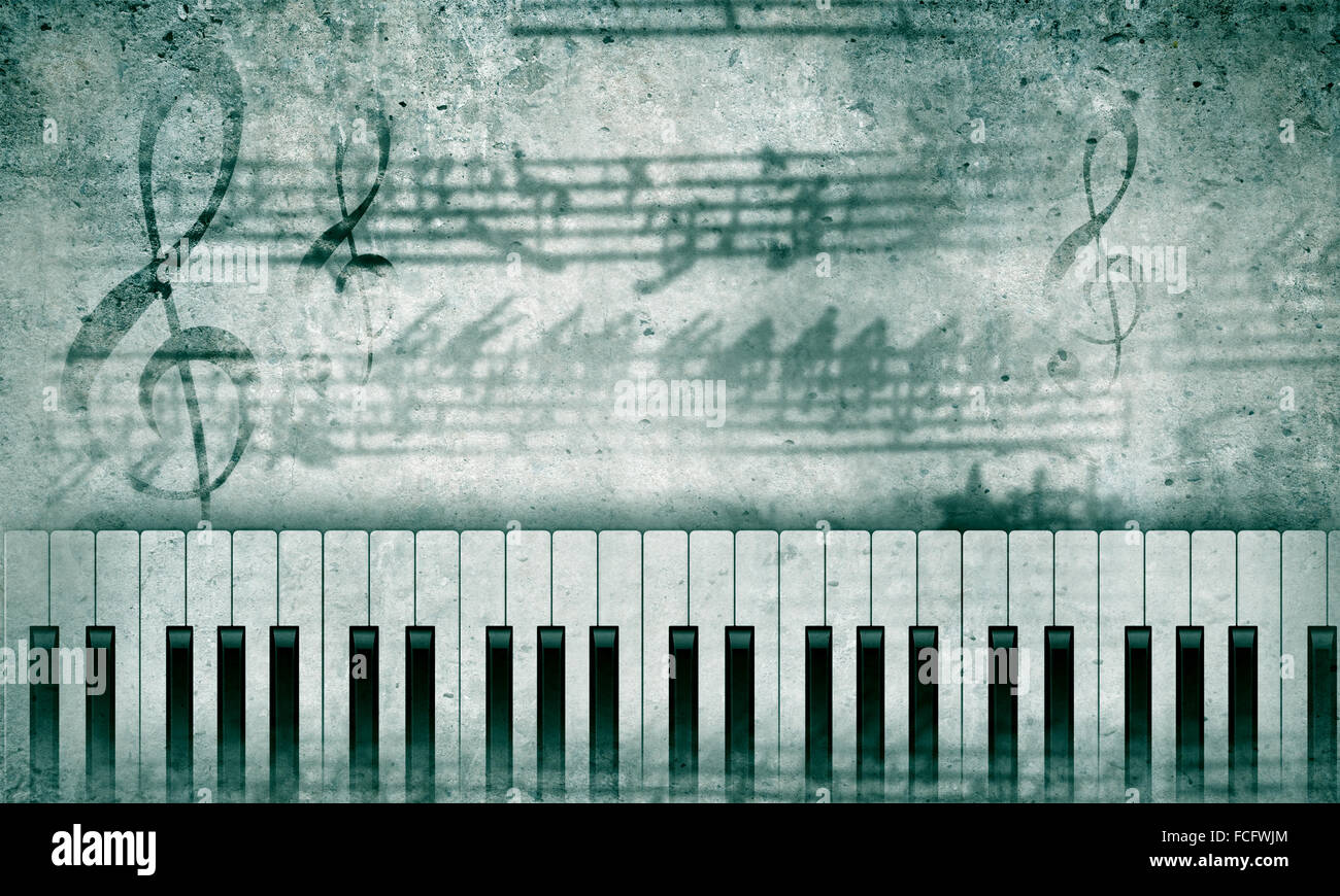 Konzeptbild von Titelmusik mit Schlüsseln und Notizen Stockfoto