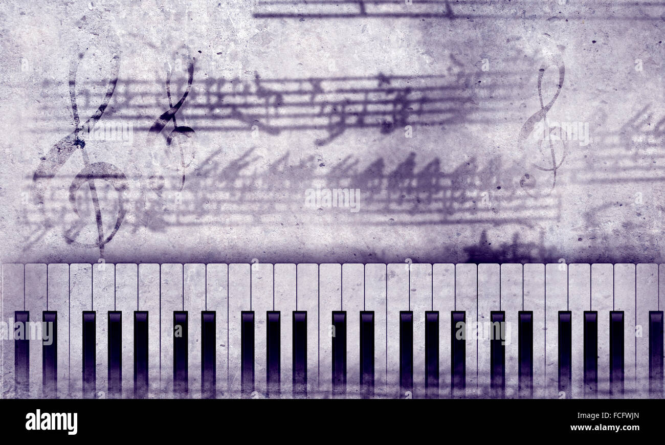 Konzeptbild von Titelmusik mit Schlüsseln und Notizen Stockfoto