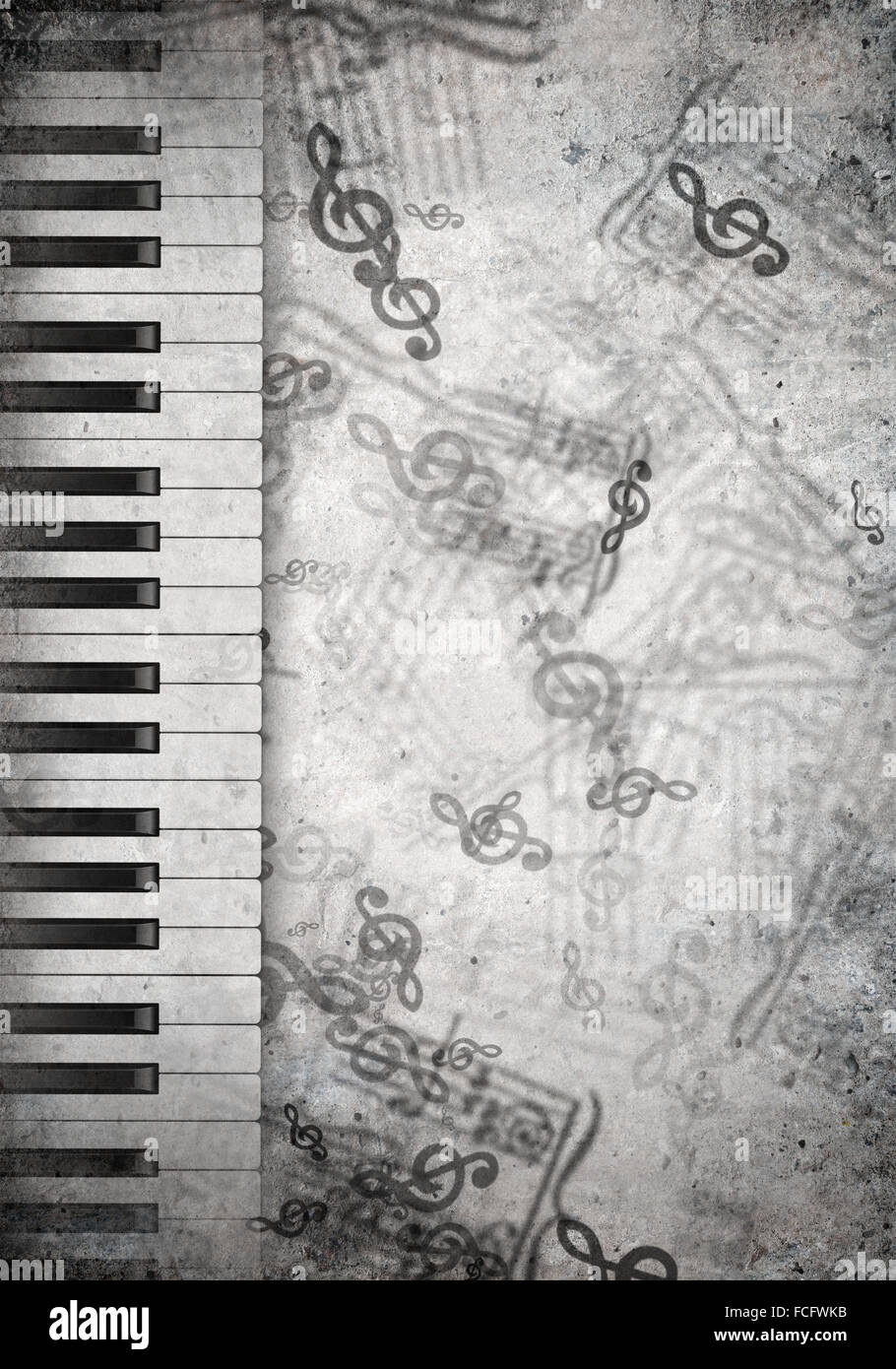 Konzeptbild von Titelmusik mit Schlüsseln und Notizen Stockfoto