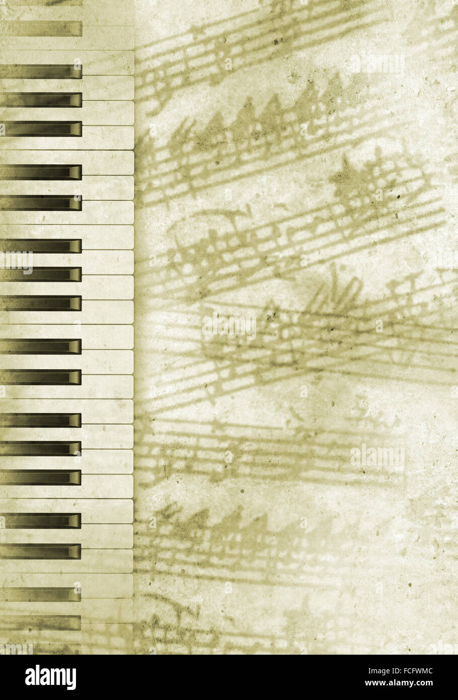 Konzeptbild von Titelmusik mit Schlüsseln und Notizen Stockfoto