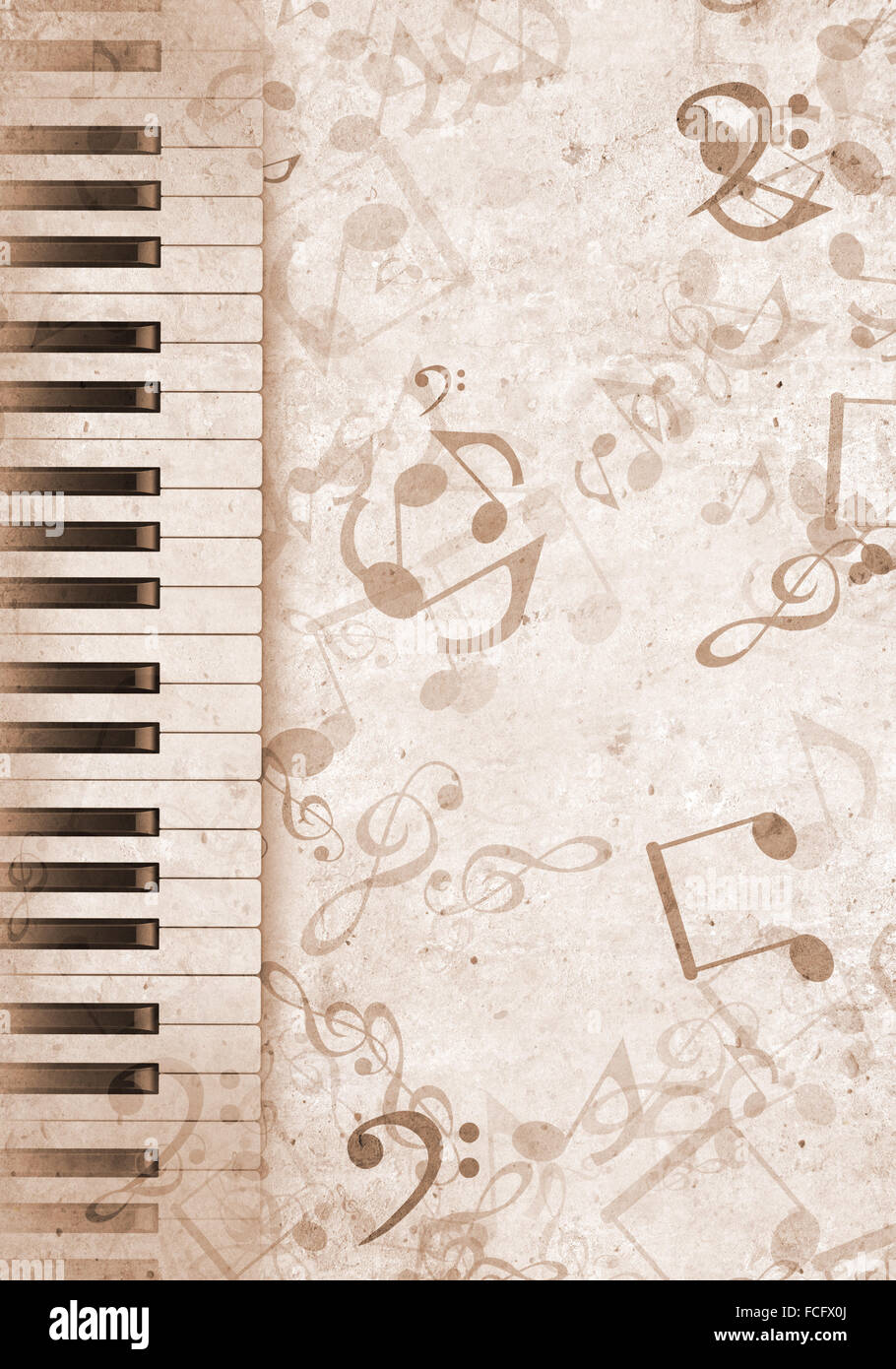 Konzeptbild von Titelmusik mit Schlüsseln und Notizen Stockfoto