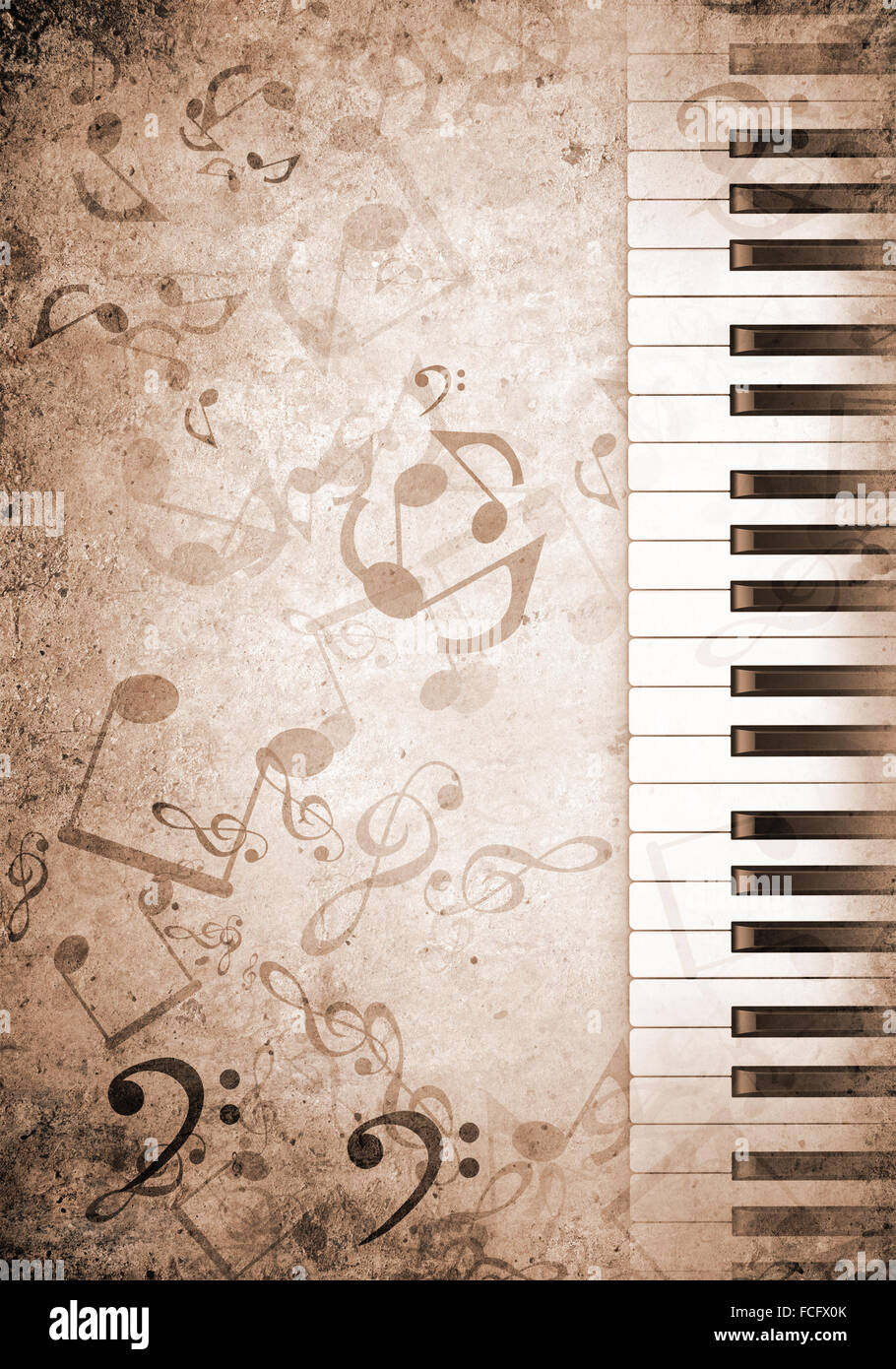 Konzeptbild von Titelmusik mit Schlüsseln und Notizen Stockfoto