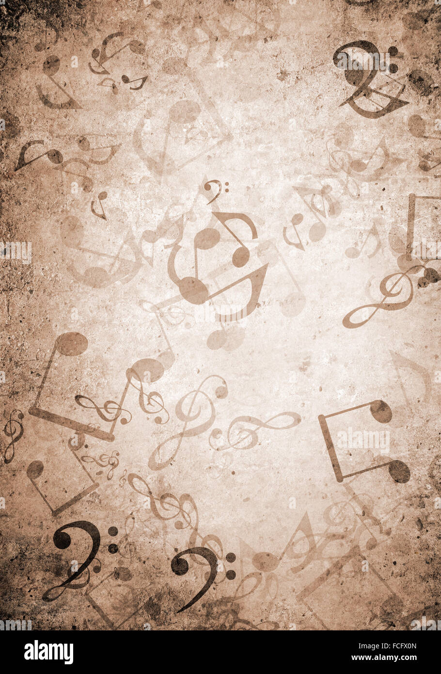 Konzeptbild von Titelmusik mit Schlüsseln und Notizen Stockfoto