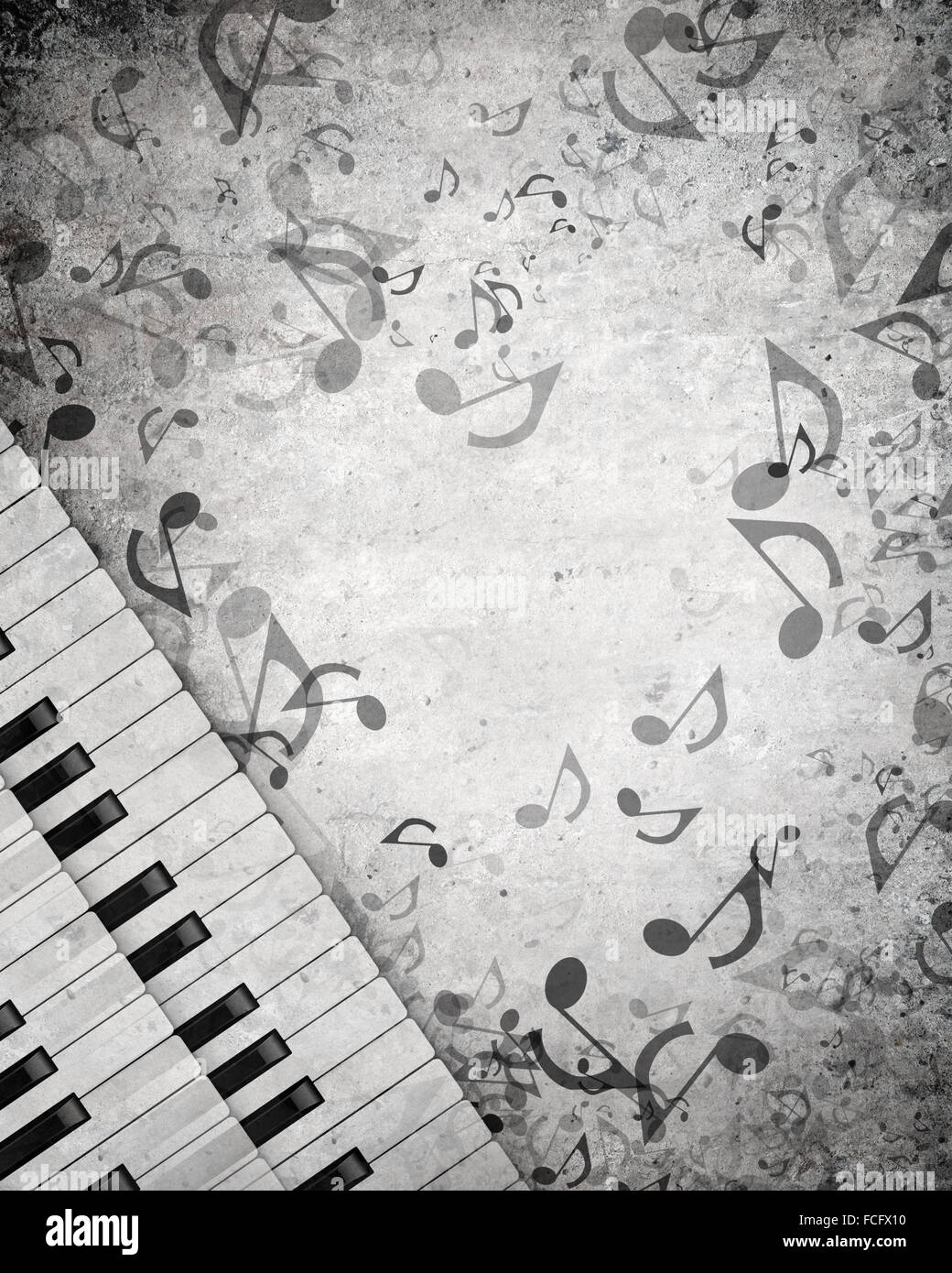 Konzeptbild von Titelmusik mit Schlüsseln und Notizen Stockfoto