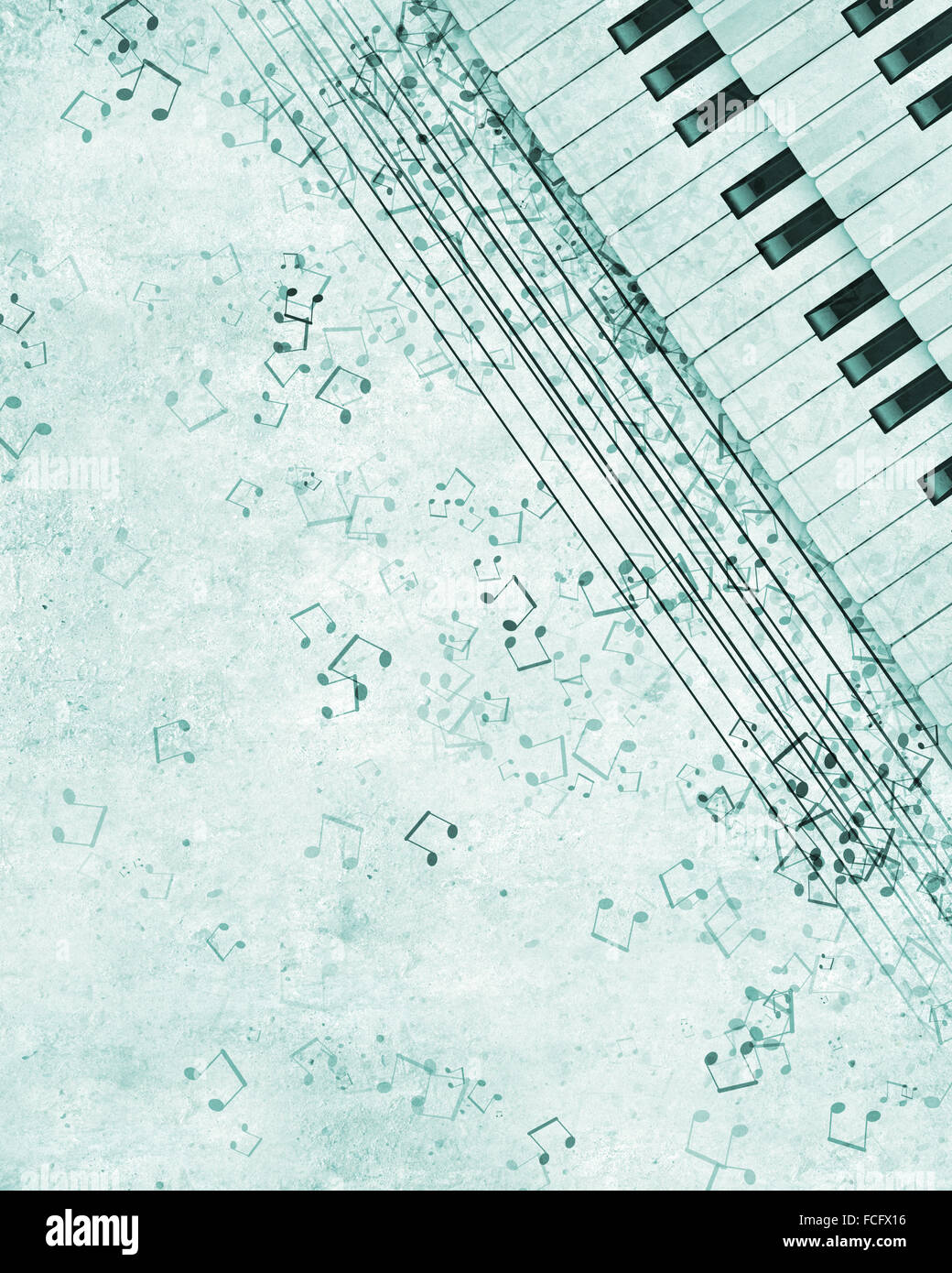 Konzeptbild von Titelmusik mit Schlüsseln und Notizen Stockfoto