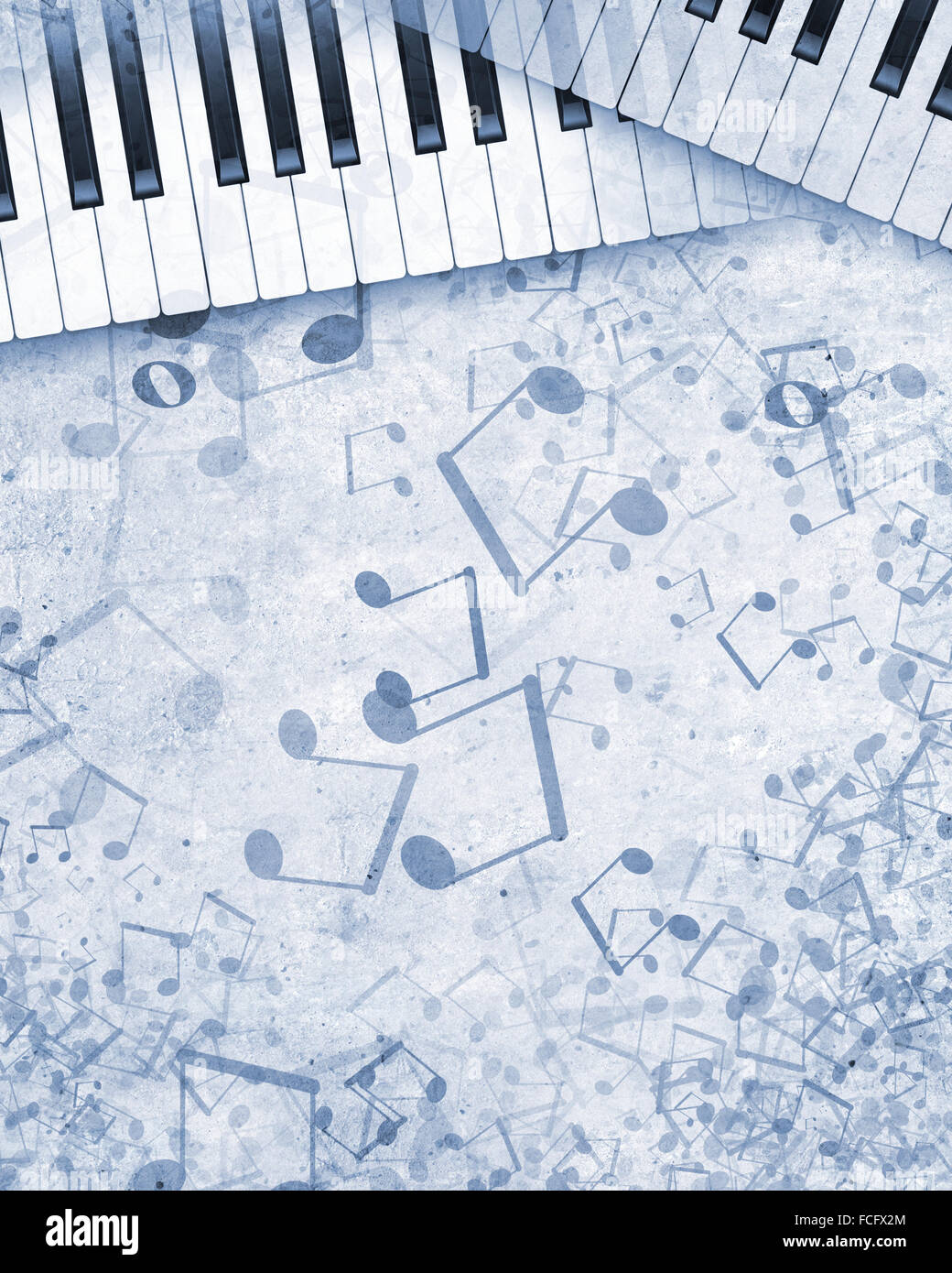 Konzeptbild von Titelmusik mit Schlüsseln und Notizen Stockfoto