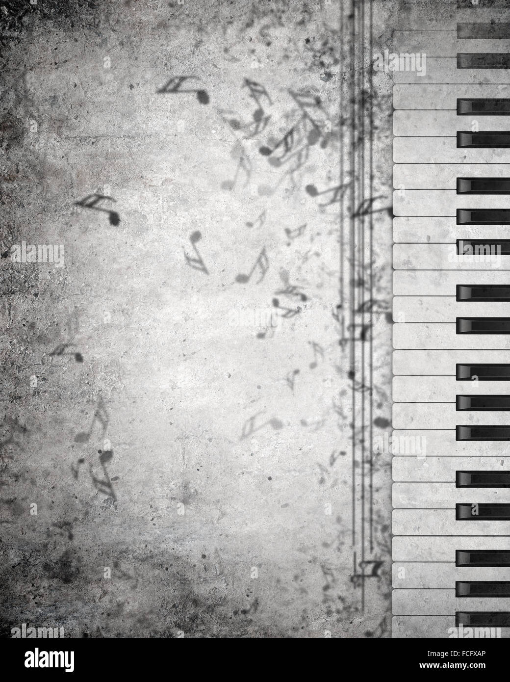 Konzeptbild von Titelmusik mit Schlüsseln und Notizen Stockfoto