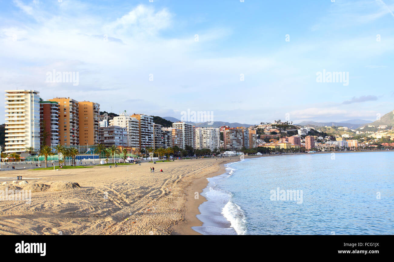 Strand von Malagueta in Malaga, Costa Del Sol, Spanien Stockfoto