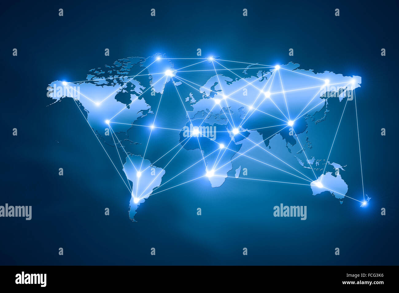 Hintergrundbild digitale Weltkarte mit Anschlussleitungen Stockfoto