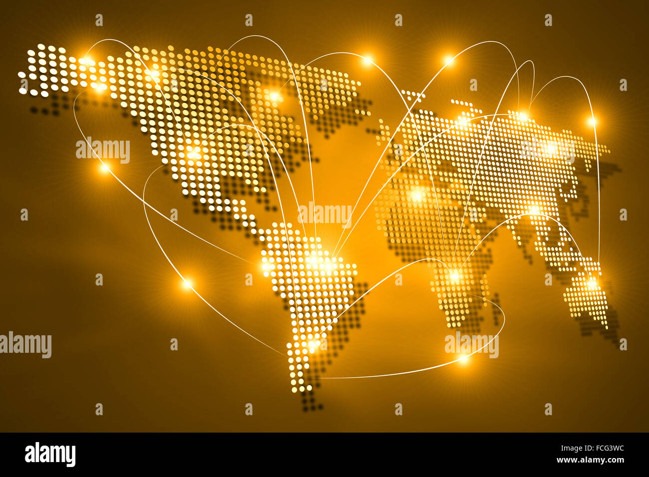 Hintergrundbild digitale Weltkarte mit Anschlussleitungen Stockfoto