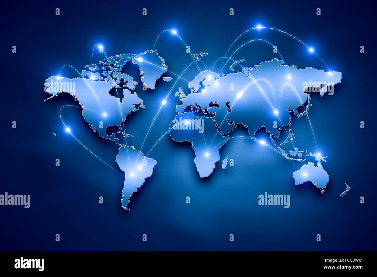 Hintergrundbild digitale Weltkarte mit Anschlussleitungen Stockfoto