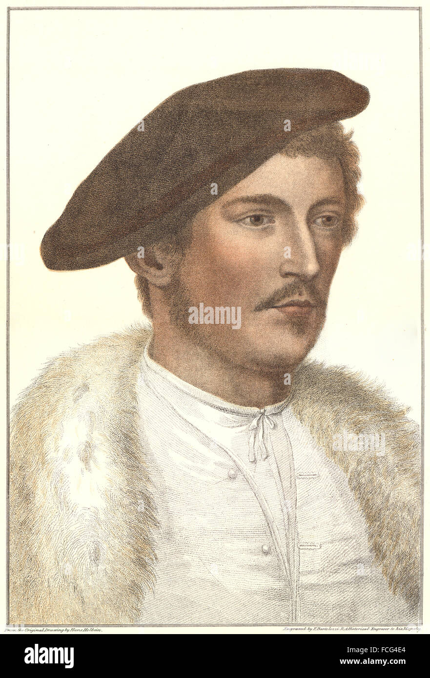 HOLBEIN: Drucken unbekannter Mann vom Gericht von Henry VIII (Bartolozzi) (1), 1884 Stockfoto