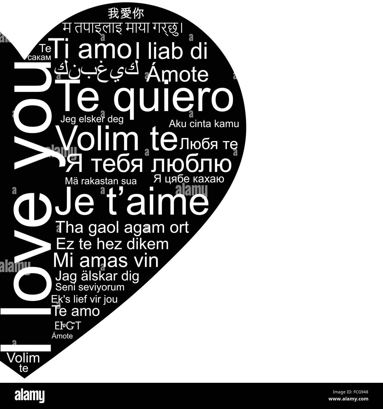 Ich liebe dich Tag cloud die Form wie ein Herz Alamy