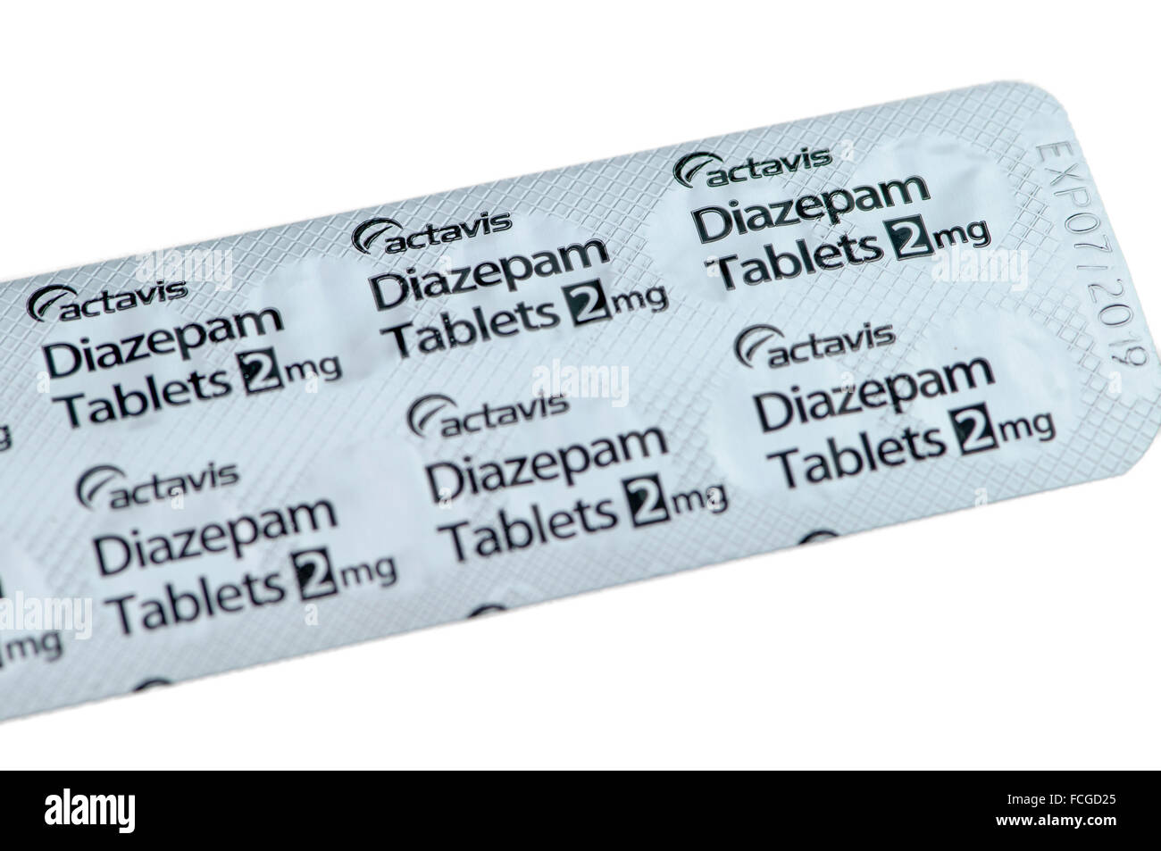 Diazepam-Tabletten (Valium) 2mg, zur Behandlung von Angst und depression Stockfoto
