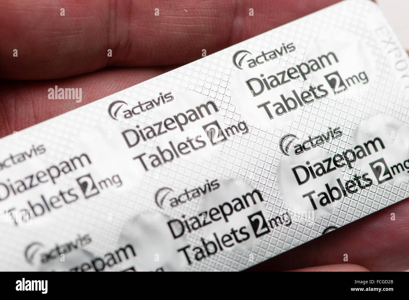 Diazepam (Valium) Tabletten 2mg, zur Behandlung von Angst Stockfoto