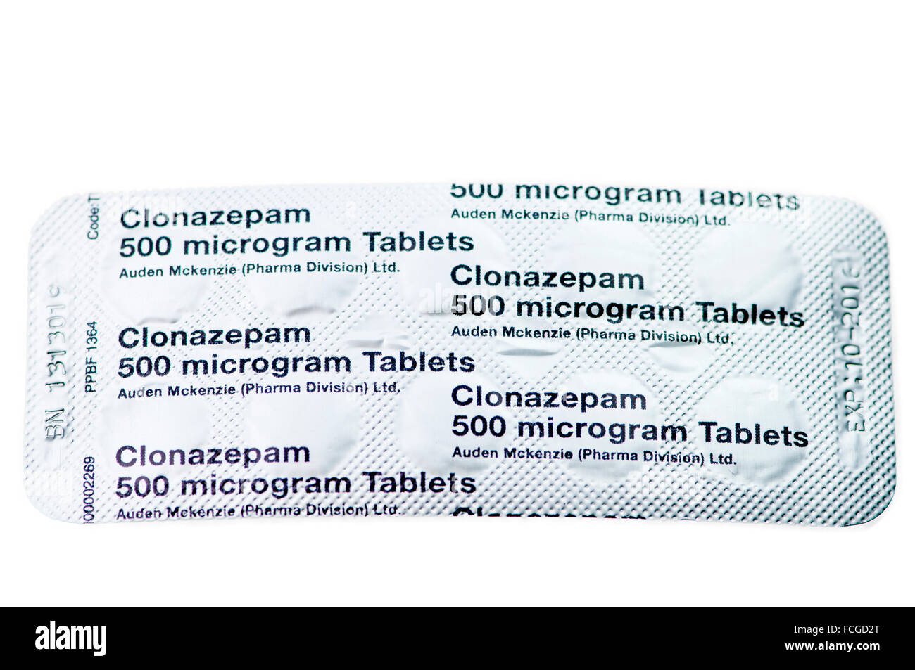 Clonazepam Tabletten, zur Behandlung von Erkrankungen des Gehirns einschließlich Epilepsie Stockfoto
