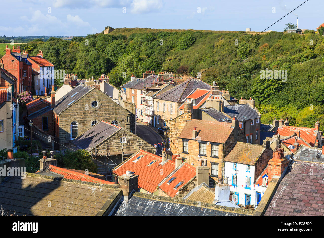 Roten Dächer von Staithes, an der Ostküste von Yorkshire England Stockfoto