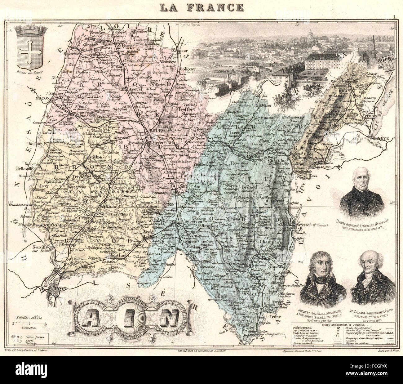 AIN: Ain Département. Bourg-En-Bresse Vignette. Vuillemin, 1903 Antike Landkarte Stockfoto