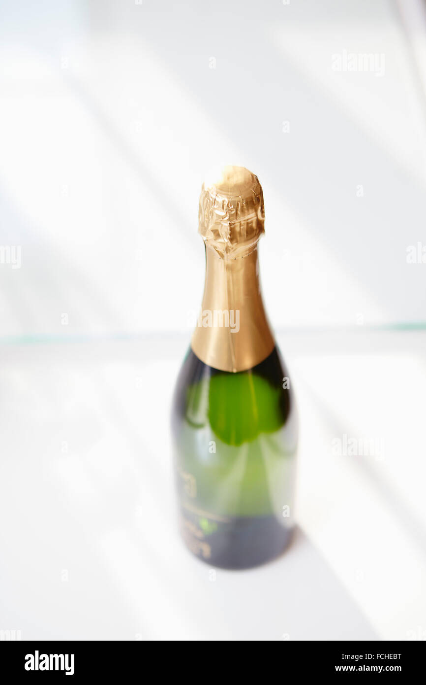 Champagner-Flasche auf weißem Grund Stockfoto