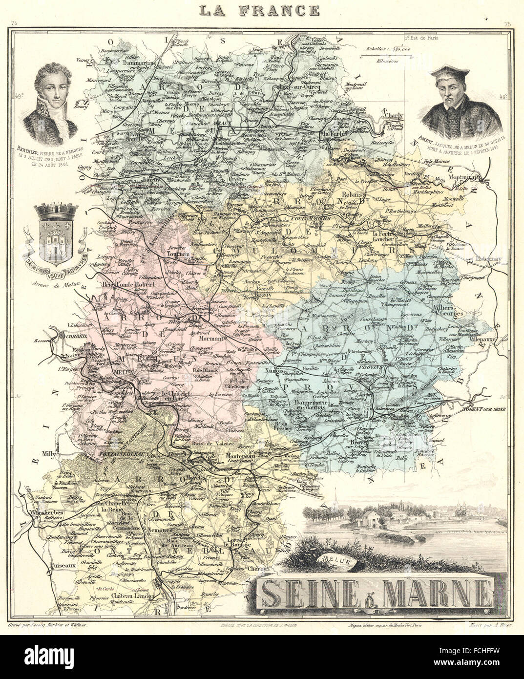 SEINE-ET-MARNE: Seine-et-Marne Département. Melun Vignette. Vuillemin, 1903 Karte Stockfoto