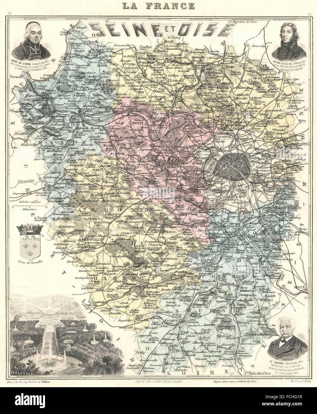 SEINE-ET-OISE: Seine-et-Oise Département. Versailles-Vignette. Vuillemin, 1903 Karte Stockfoto