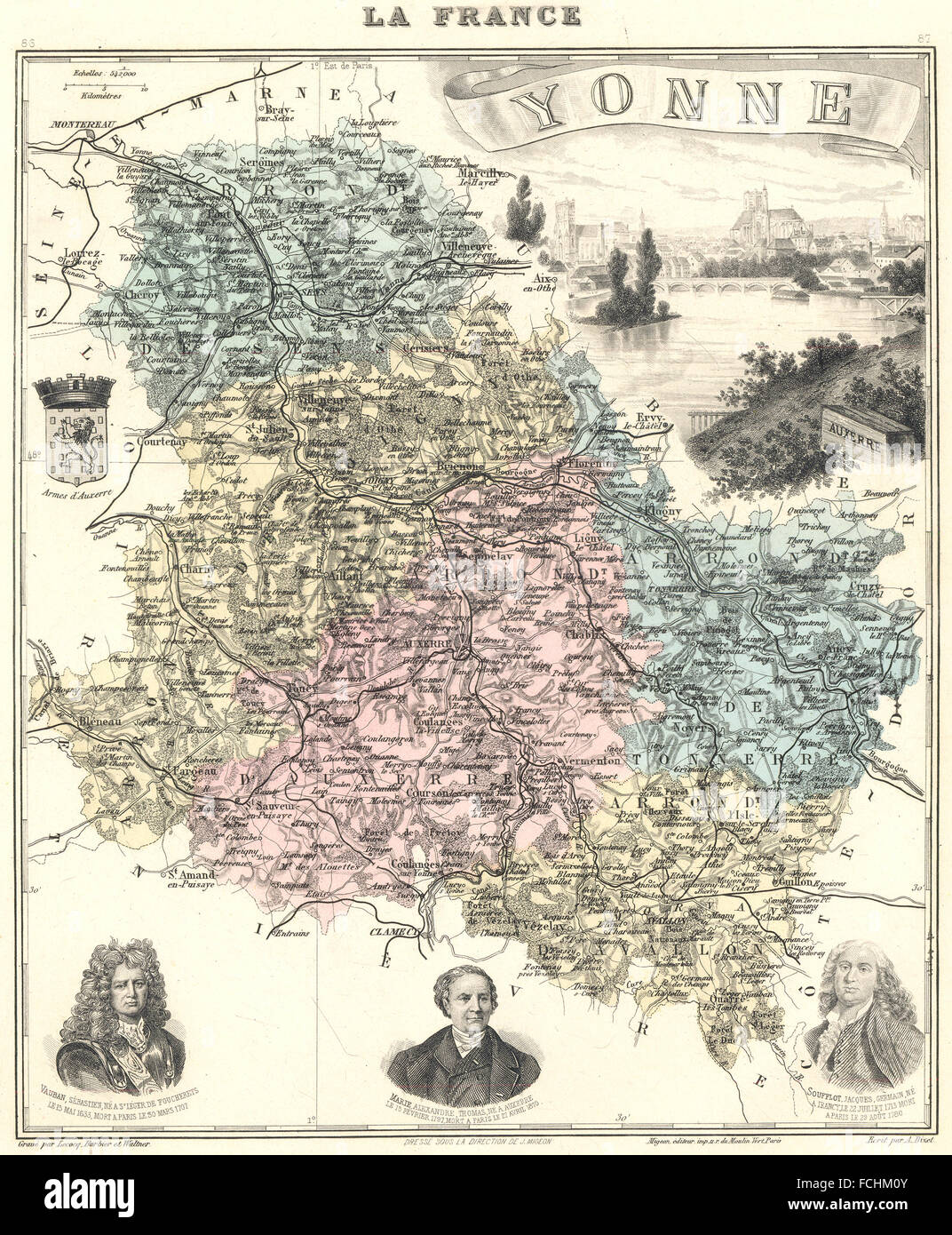 YONNE: Yonne Département. Auxerre-Vignette. Vuillemin, 1903 Antike Landkarte Stockfoto