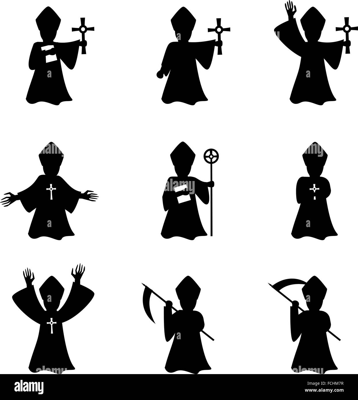 Eine Gruppe von Bischof mit Buch und Kreuz in der Silhouette, Vektor Stock Vektor