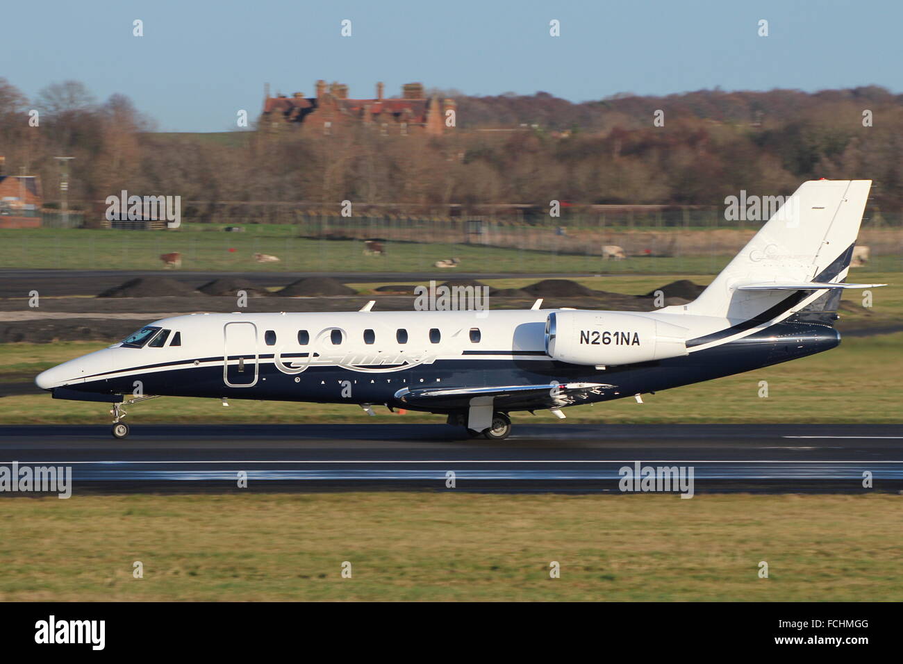 Als Unterstützung für die Skyhawk Flug Überschrift zurück in die USA, wurde diese Cessna Citation von Smart Aviation betrieben. Stockfoto