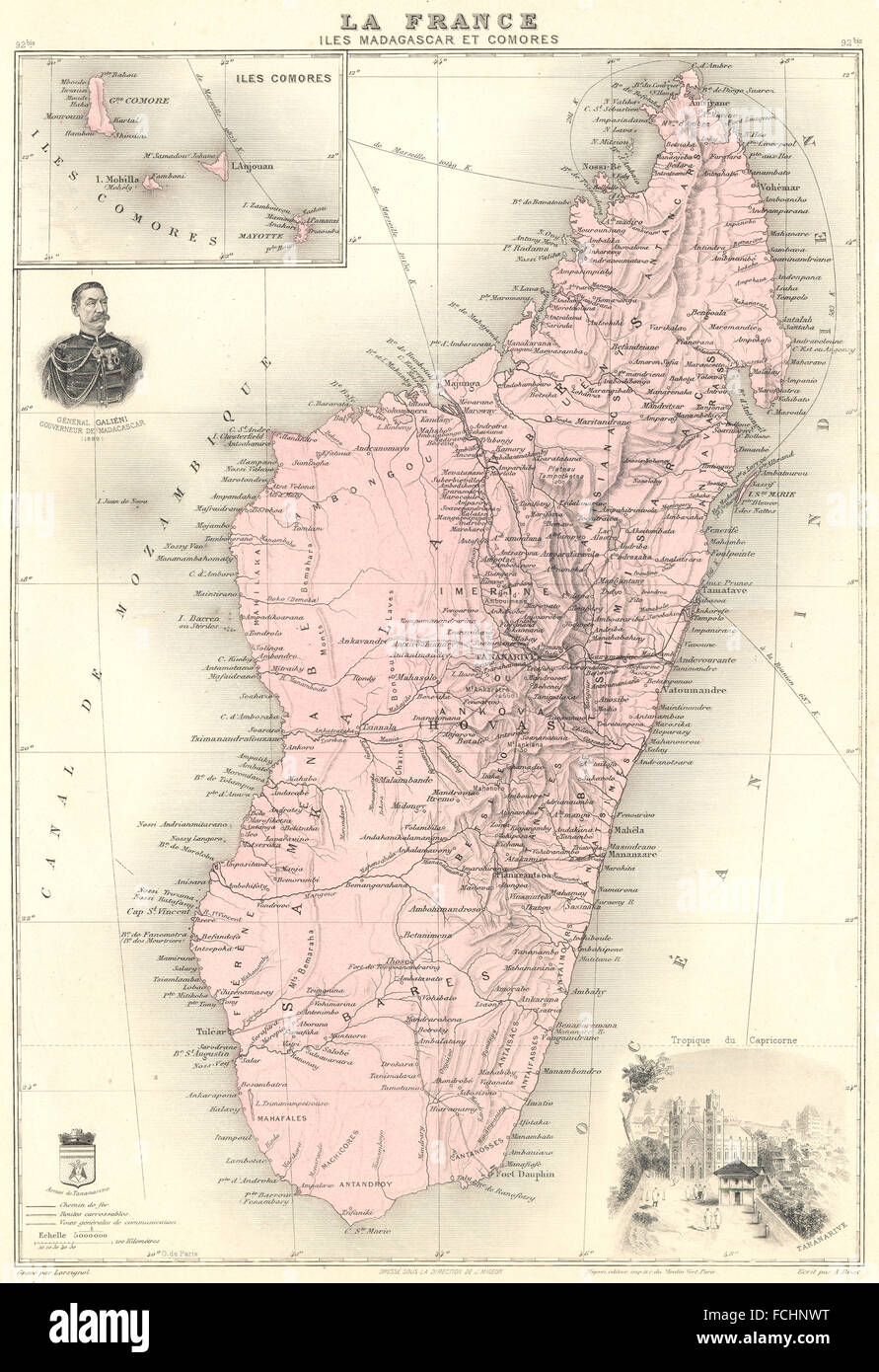 Madagaskar: Iles Madagaskar und Komoren. Tananarive. Vuillemin, 1903 alte Karte. Stockfoto