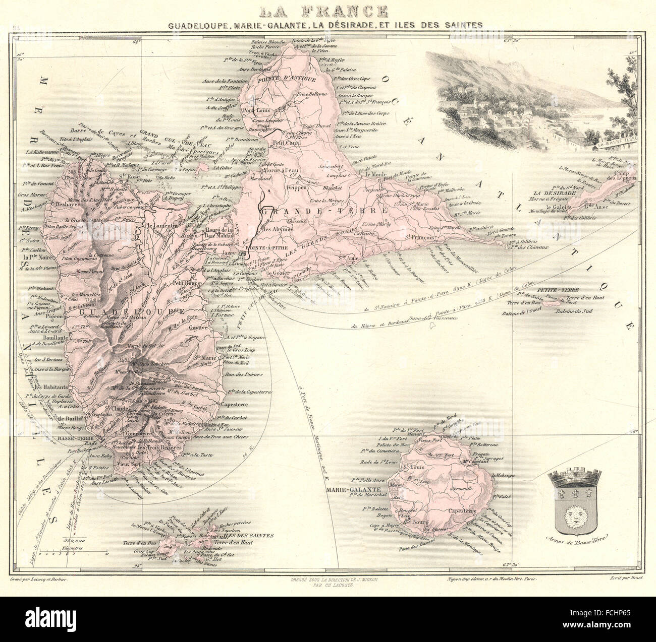 GUADELOUPE: Marie-Galante, Désirade, Iles des Saintes.Vuillemin., 1903 alte Karte Stockfoto