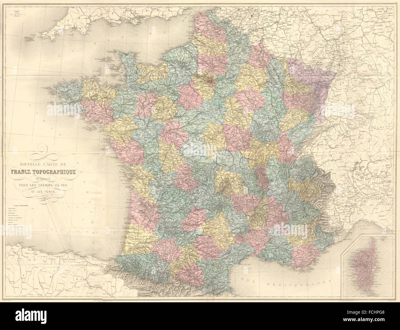Frankreich: Carte Topographique Chemins de Fer. Eisenbahnen. GROßE, Antike Landkarte von 1903 Stockfoto