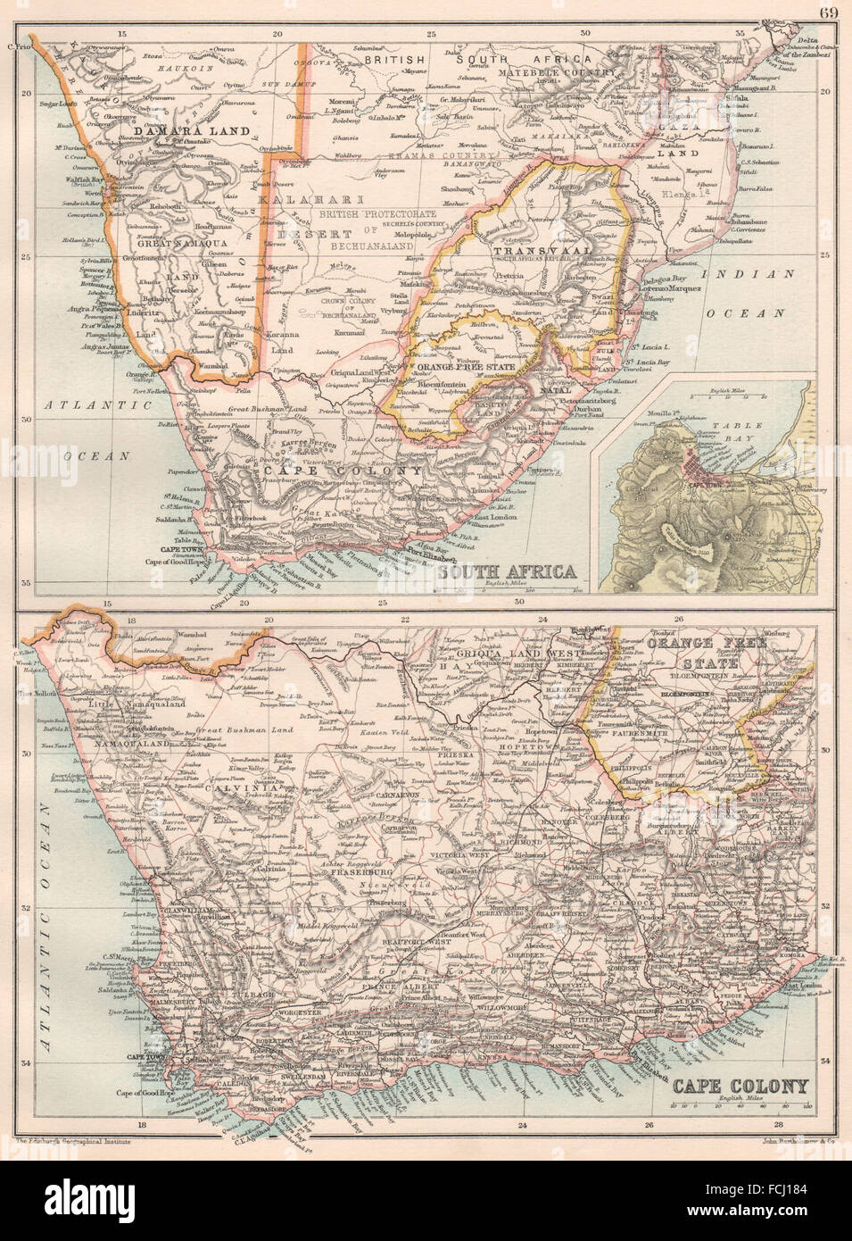 Südafrika: Kapprovinz Damaraland Betschuanaland; Inur Kapstadt, 1891-Karte Stockfoto