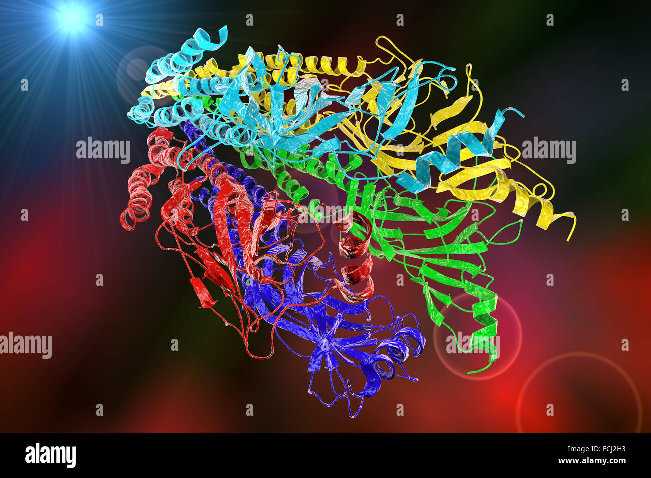 Acetylcholin-Rezeptor. Molekülmodell zeigt die Struktur eines Nikotinsäure Acetlycholine-Rezeptors. Dieser Rezeptor für den Neurotransmitter Acetylcholin, steuert elektrische Signalisierung zwischen Nerven-und Muskelzellen. Anlage von einem Acetlycholine molec Stockfoto