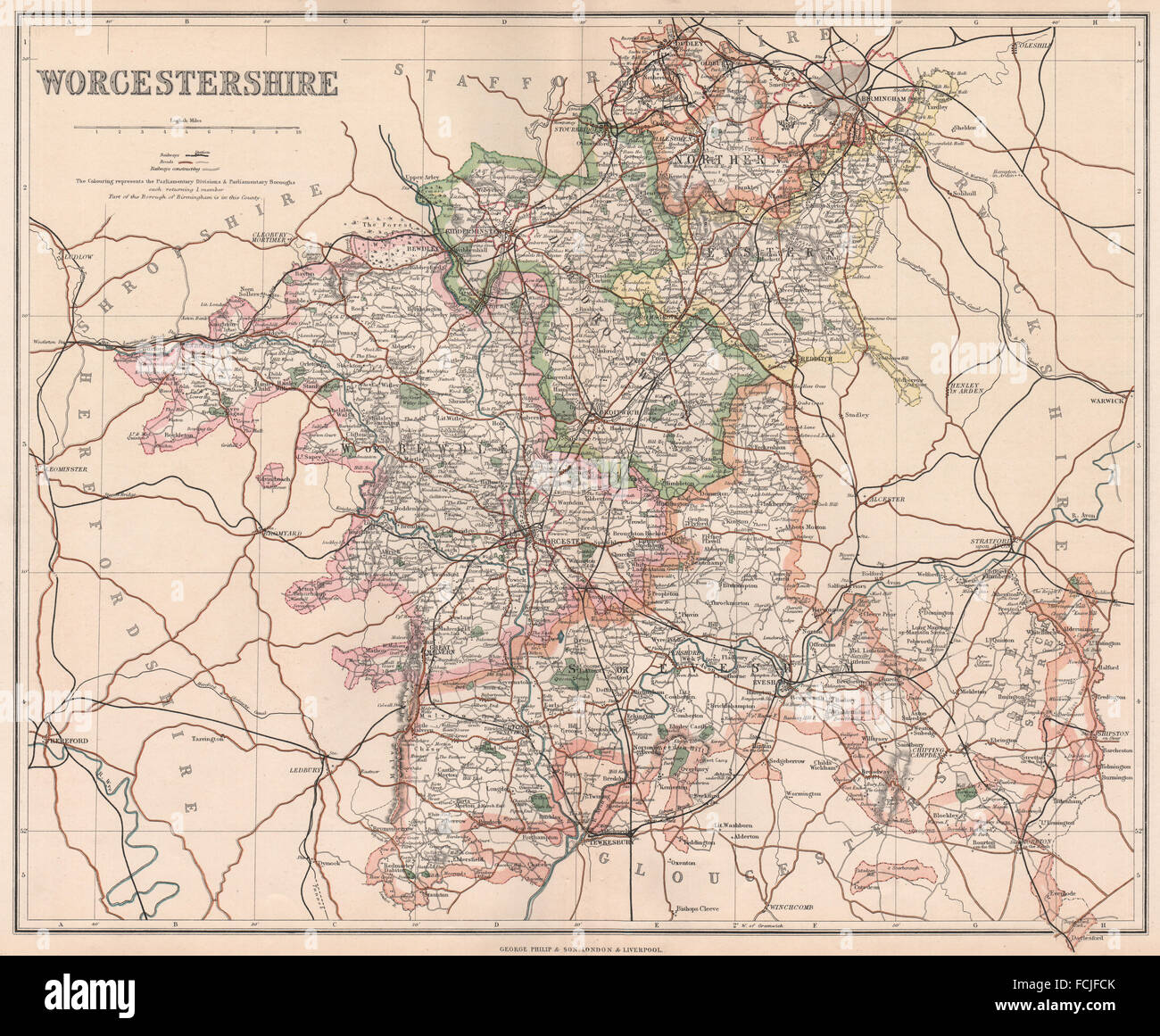 WORCESTERSHIRE: Kreiskarte. Droitwich Bewdley Evesham Wahlkreise. PHILIP 1902 Stockfoto