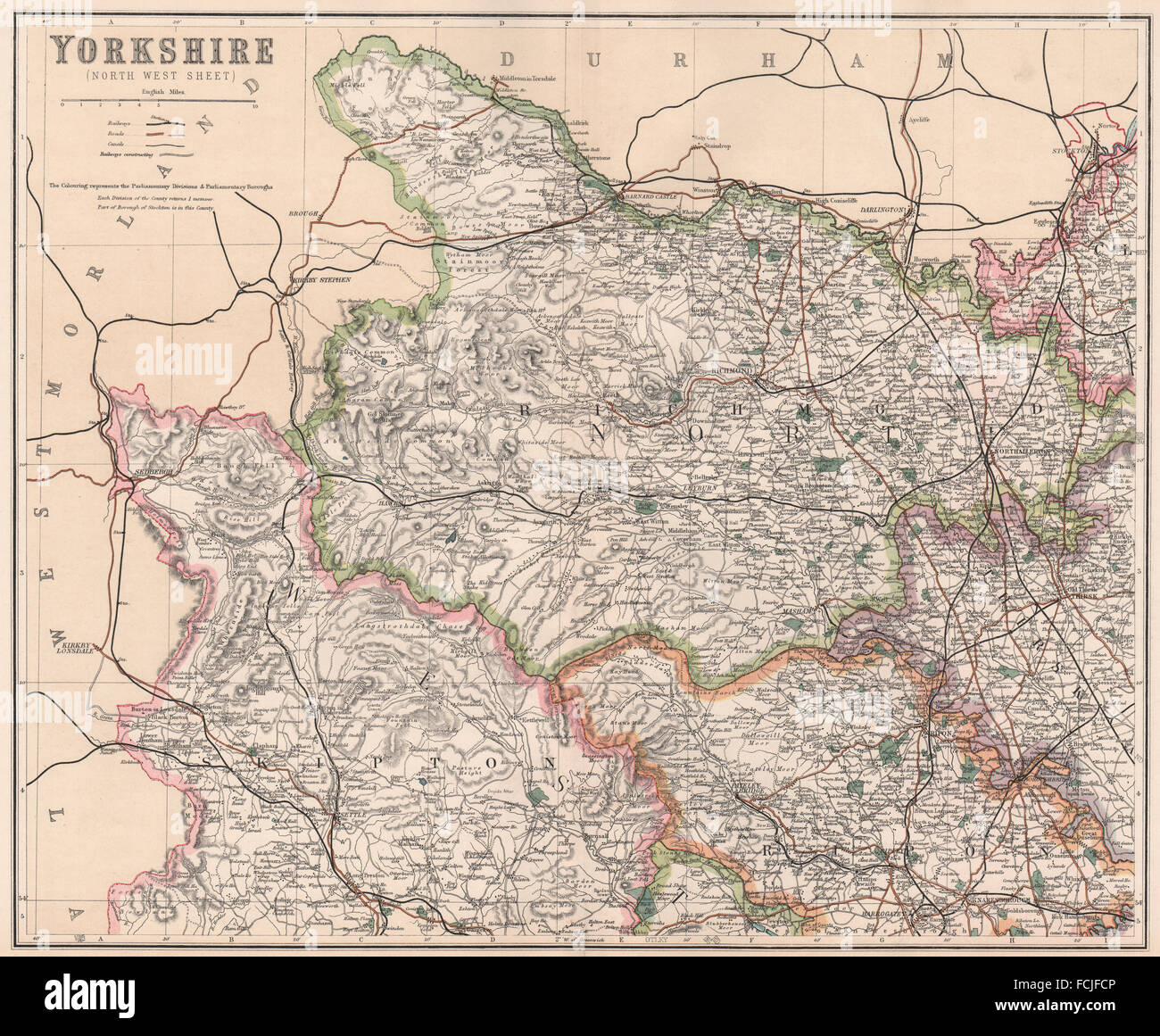 YORKSHIRE DALES: North West.Richmond Skipton Ripon Wahlkreise. PHILIP 1902 Karte Stockfoto