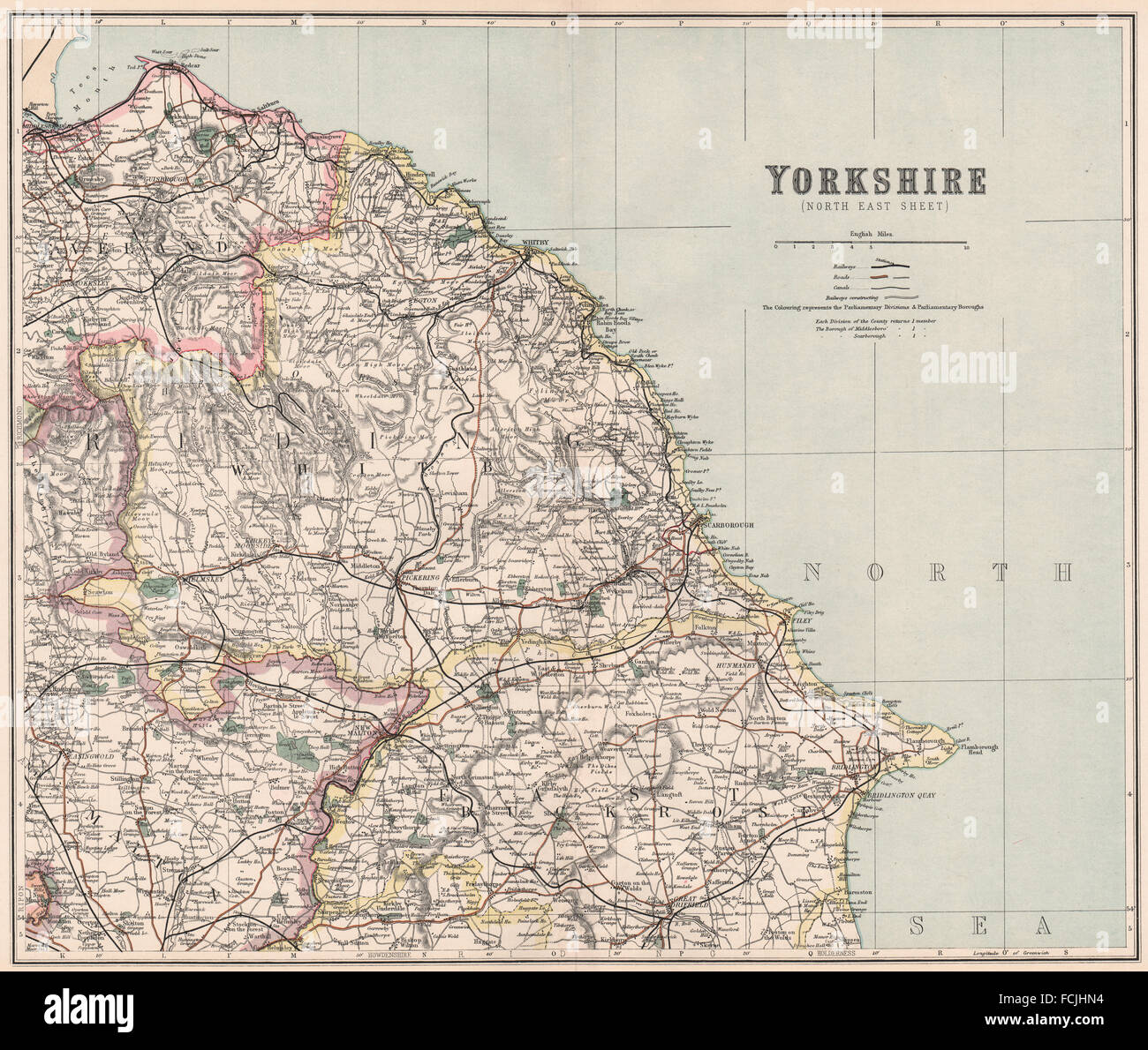 NORTH YORKSHIRE MOORS: Nord East.Whitby Buckrose Wahlkreise. PHILIP 1902 Karte Stockfoto
