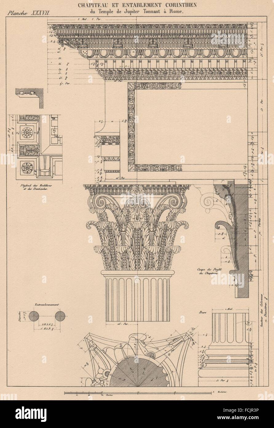 KORINTHISCHEN Architektur: Jupitertempels Tonana, Rom. Hauptstadt Gebälk, 1931 Stockfoto