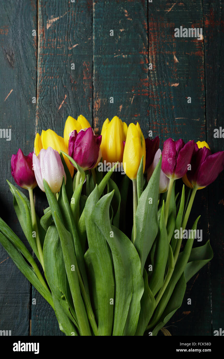 Strauß Tulpen auf Brettern, Blumen Stockfoto