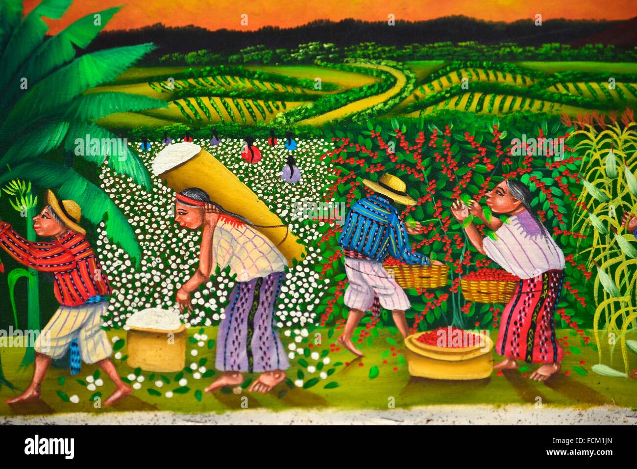 Traditionelle Malerei, San Juan La Laguna Lake Atitlan, Guatemala, Mittelamerika. Stockfoto