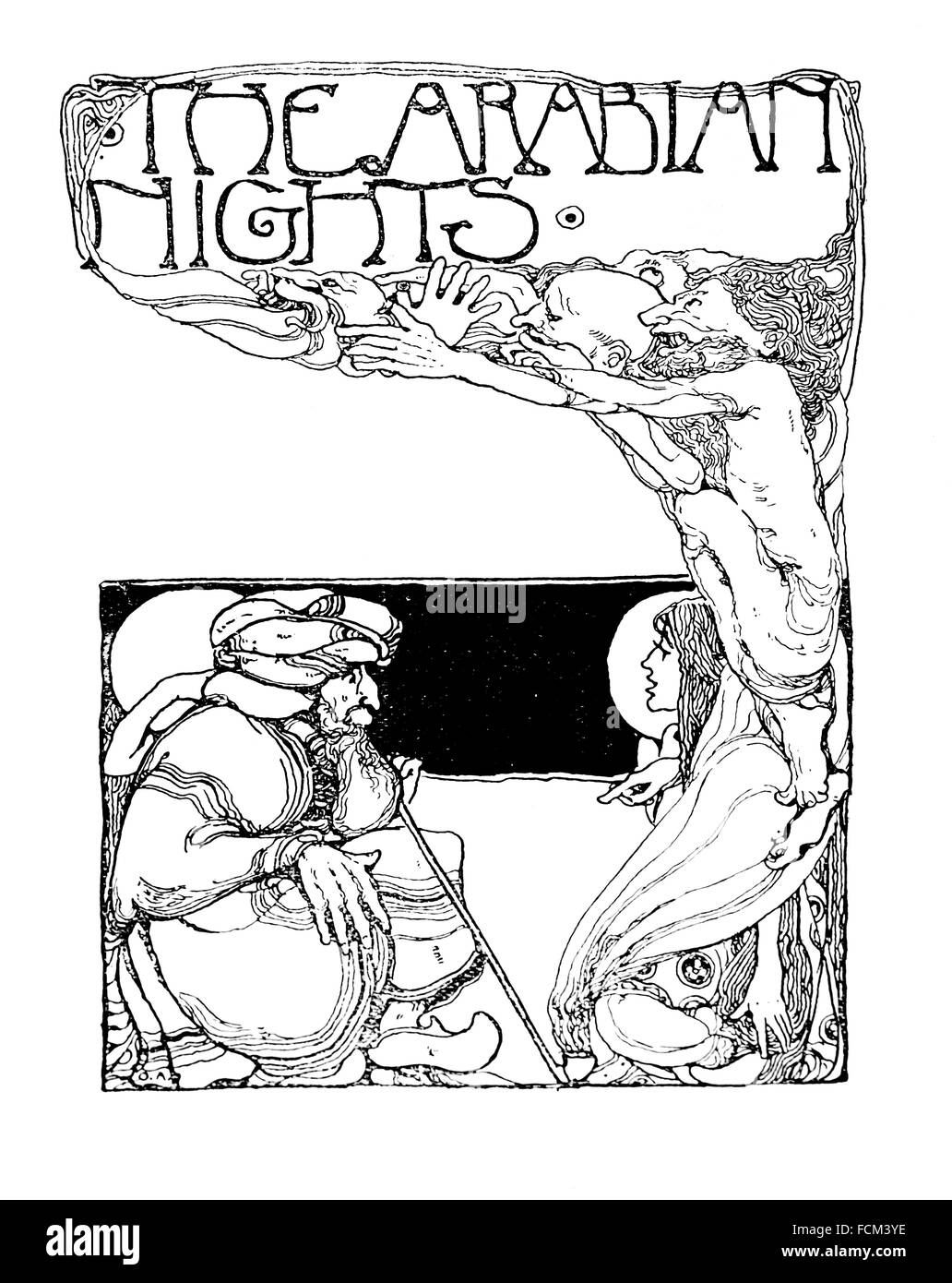 Arabian Nights, Design für eine Titelseite von Olive Allen, Liverpool, Linie Illustration aus 1900 Studio Magazin Stockfoto