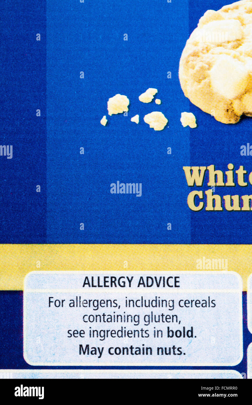 Allergie-Beratung auf Schachtel Kekse Stockfoto