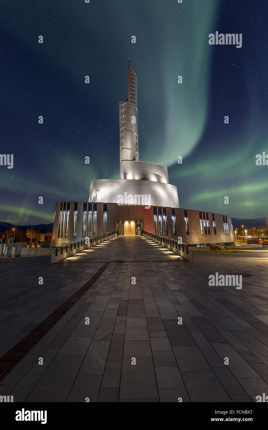 Nordlicht-Kathedrale mit Aurora in Alta, Norwegen Stockfoto