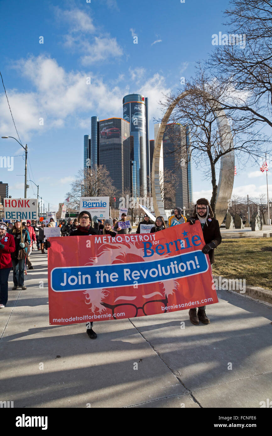 Detroit, Michigan USA 23. Januar 2016 - Unterstützer von Bernie Sanders-Rallye in der Innenstadt von Detroit, ihren Kandidaten zu unterstützen. Bildnachweis: Jim West/Alamy Live-Nachrichten Stockfoto