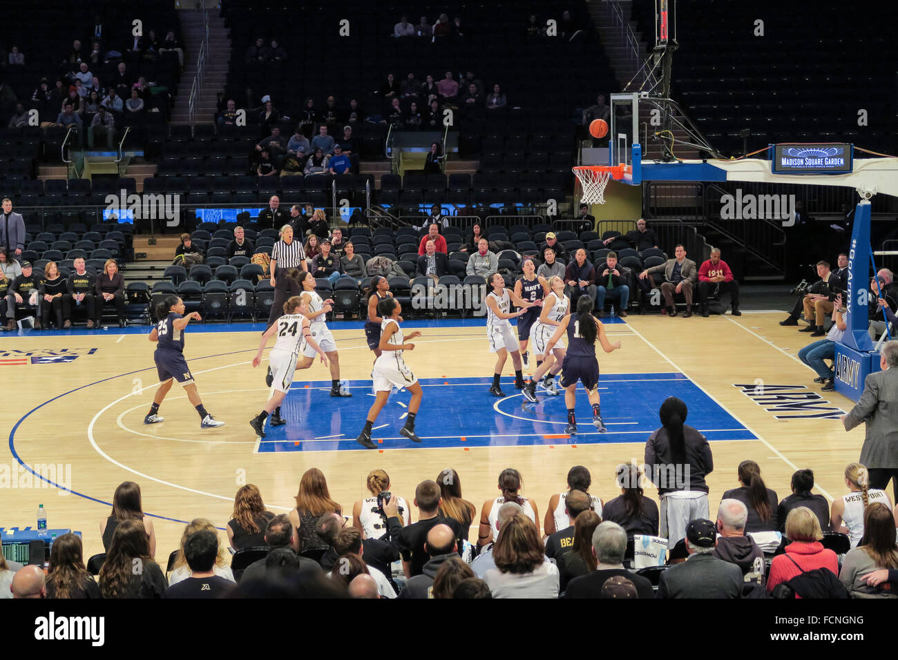 New York City, USA.  23. Januar 2016. NCAA Basketball-Spiel im Madison Square Garden vorgestellten Damen Army vs. Navy-Basketball-Teams.  Armee gewann einen entscheidenden Sieg von 75 bis 38. Die Männer Spiel wurde aufgrund der Schneesturm abgebrochen. Bildnachweis: Patti McConville/Alamy Live-Nachrichten Stockfoto