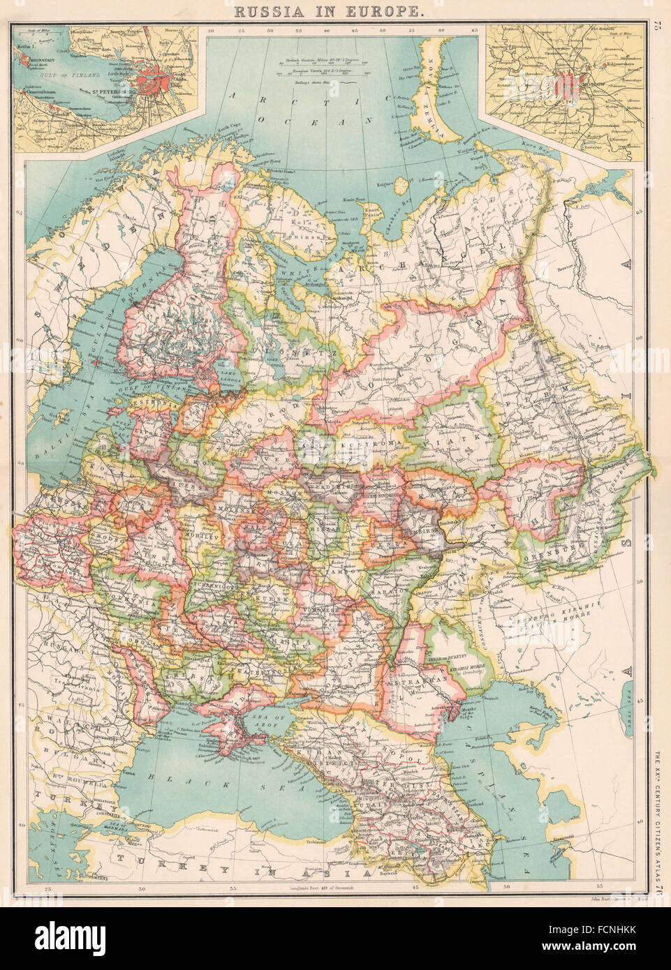 Russland IN Europa: Caucasia Livonia Courland.St.Petersburg; Moskau Москва, 1901-Karte Stockfoto