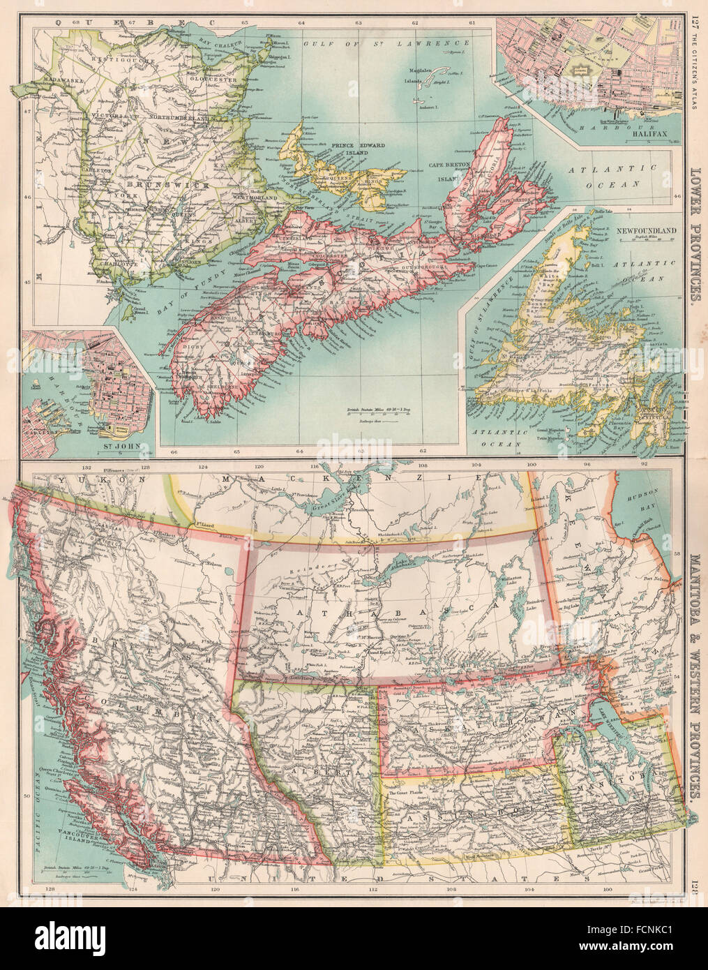Kanada WESTERN & SEEPROVINZEN: Inset St. John & Halifax, 1901 alten Karte Stockfoto